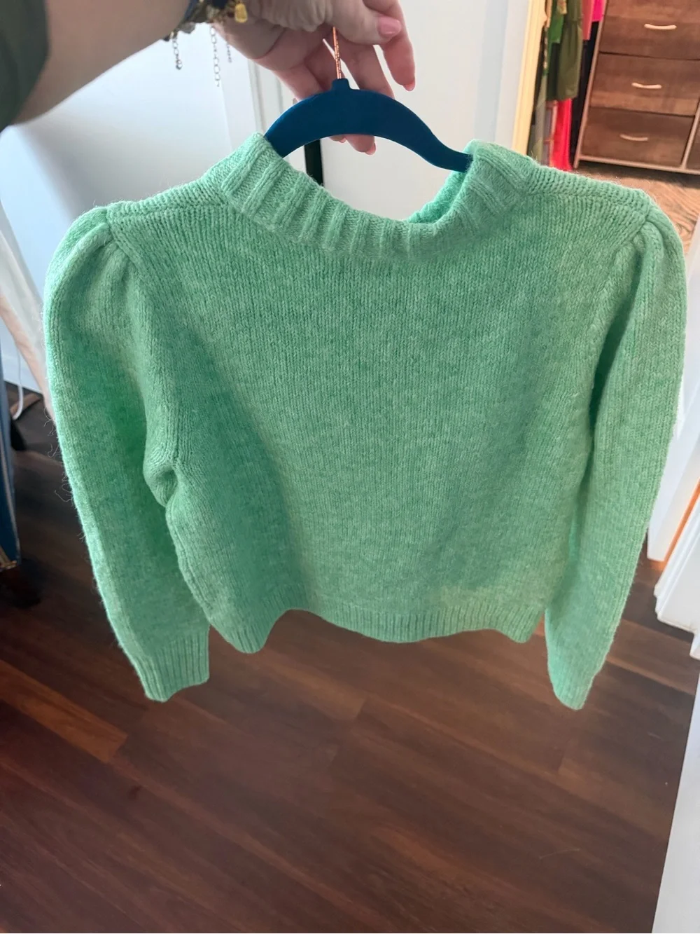 J. Crew Mint Green Puff-Sleeve Crewneck Sweater